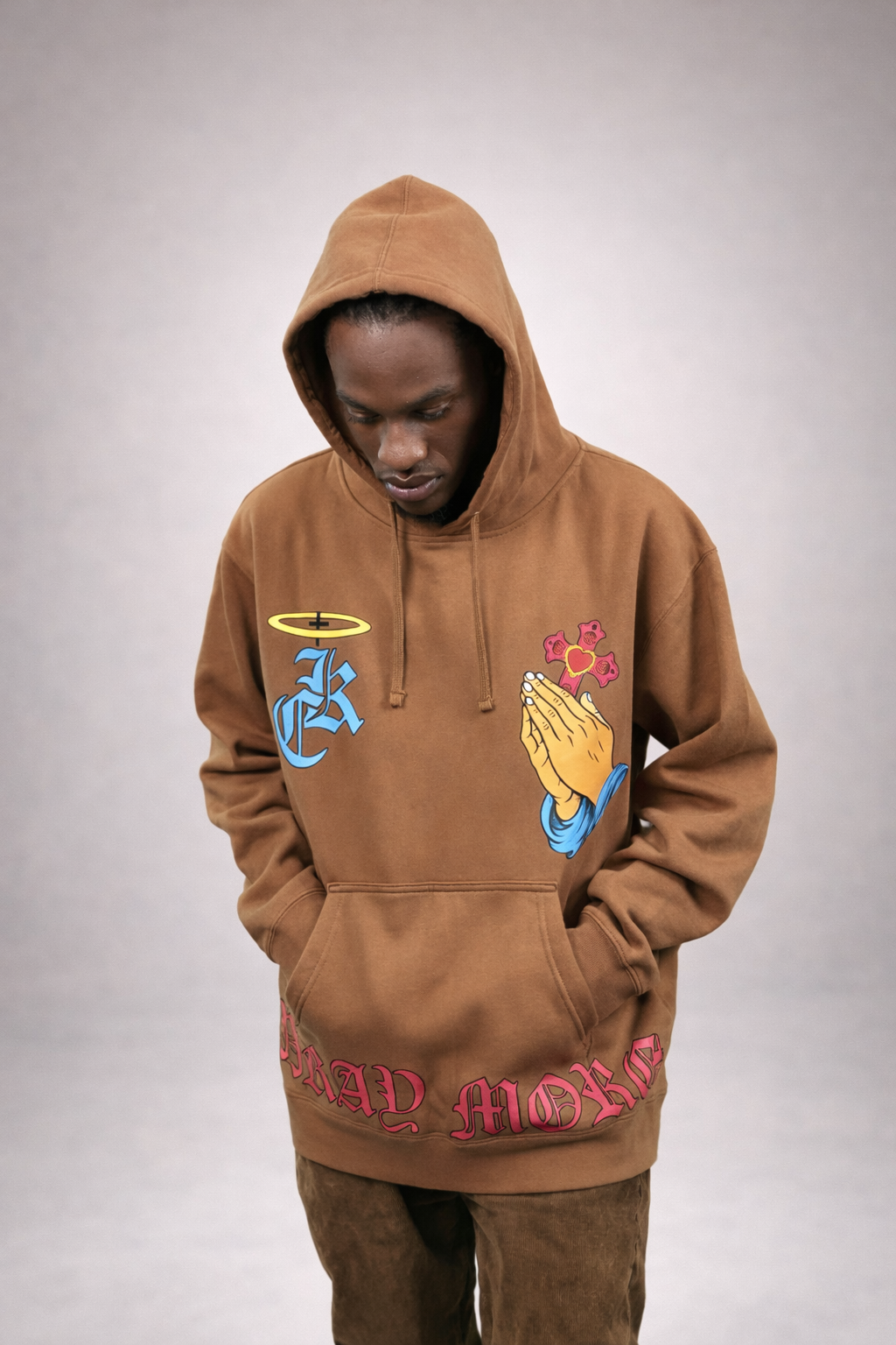 Pray More Sand Brown Hoodie